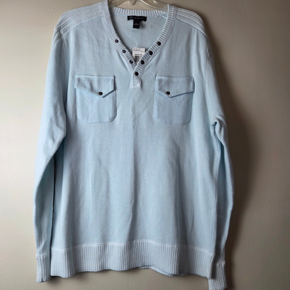INC International Concepts Blue Water Cotton Henley Sweater XL